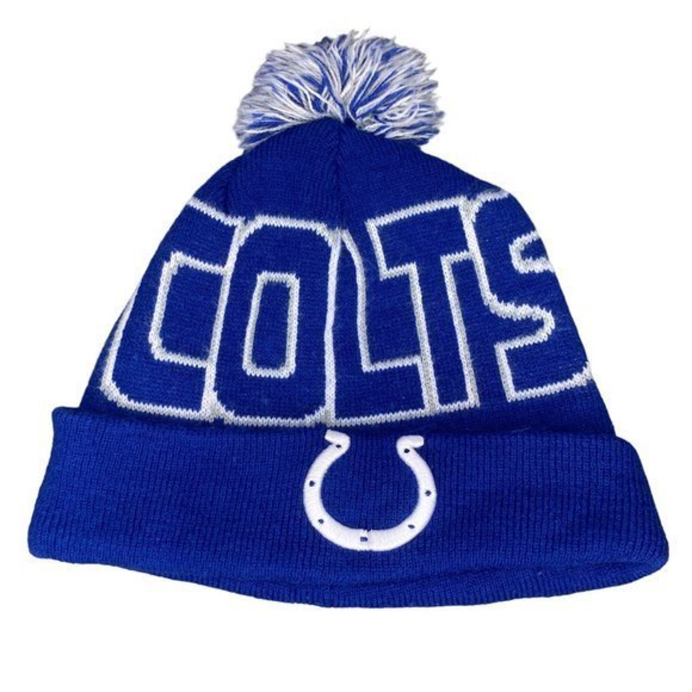 Vintage NFL Indianapolis Colts Adult O/S Pom Pom‎ Cuffed Beanie Knit Winter Hat